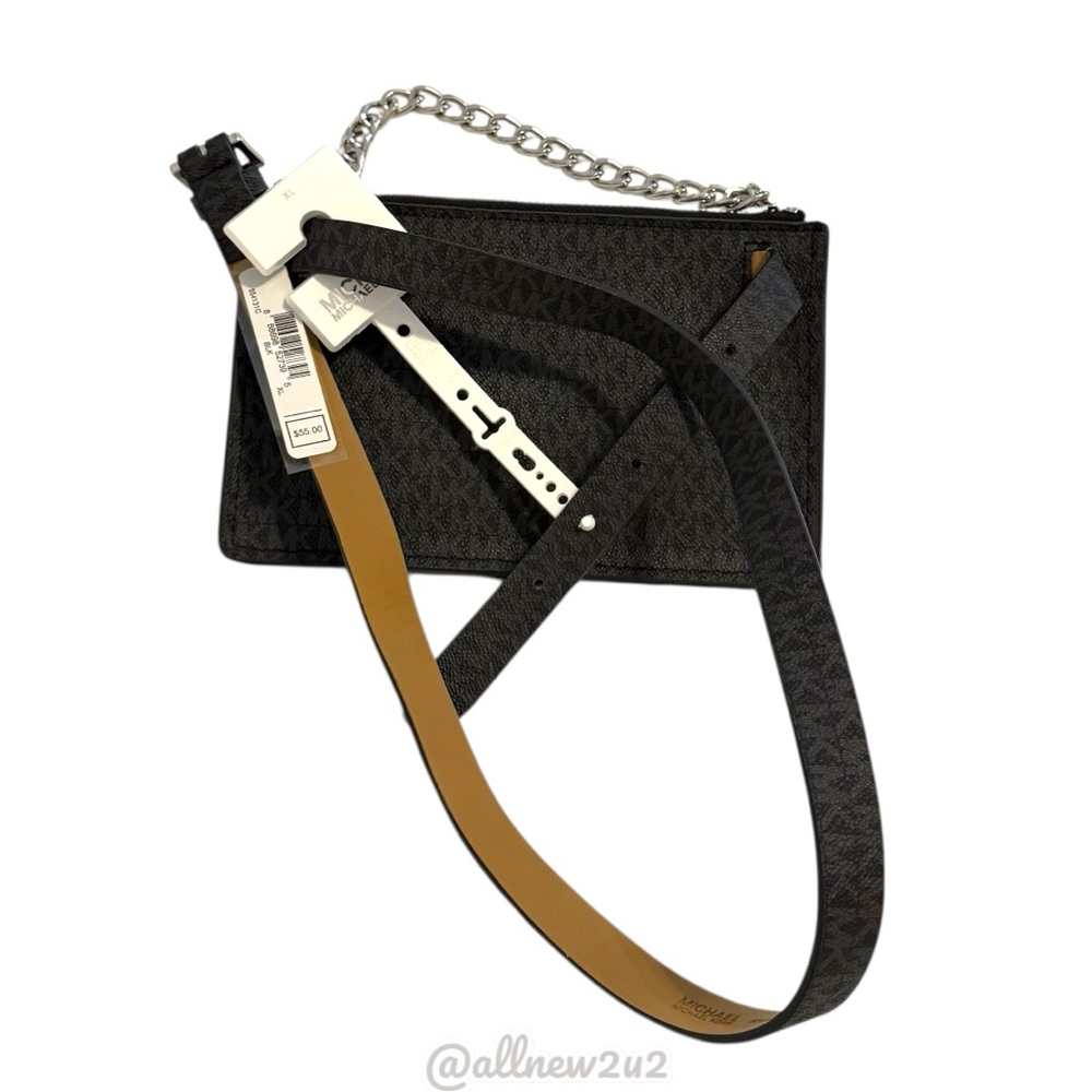 New Michael Kors Black & Charcoal Monogram Belt Bag Crossbody Clutch Size XL - Picture 4 of 13